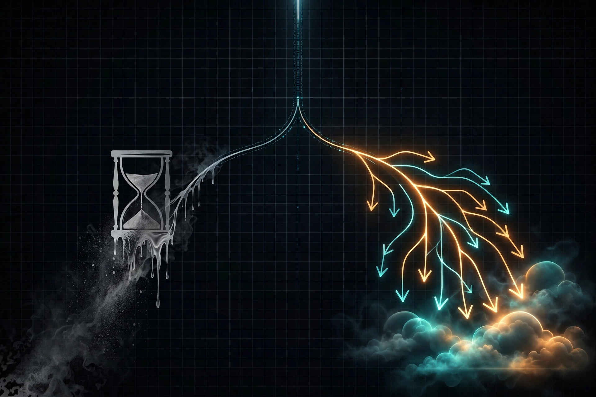 An illustration of a timeline splitting into two paths, representing the two separate Deno shutdown deadlines