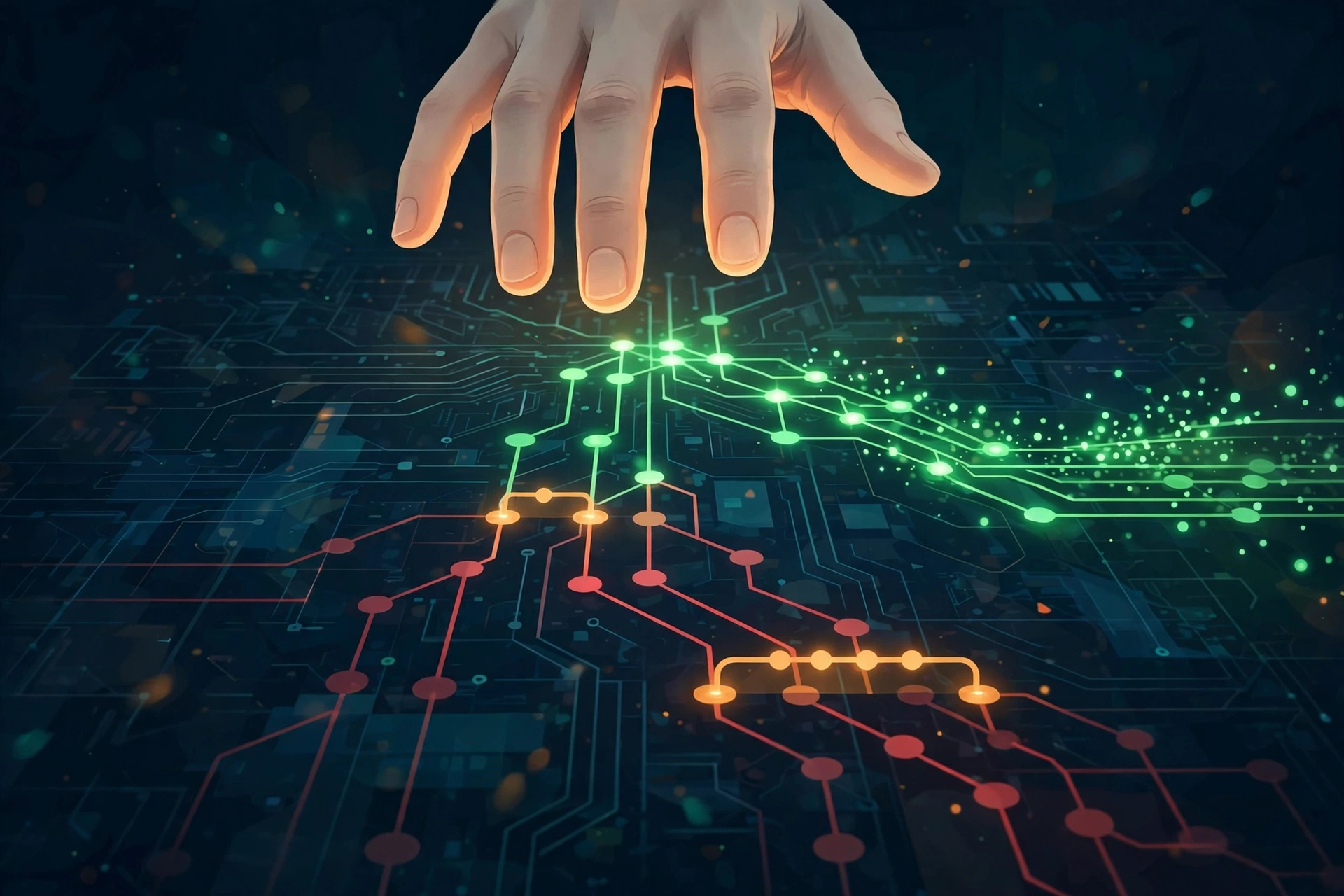 A human supervisor approving one AI workflow path while holding back another — governance is a design decision, not a phase-two feature