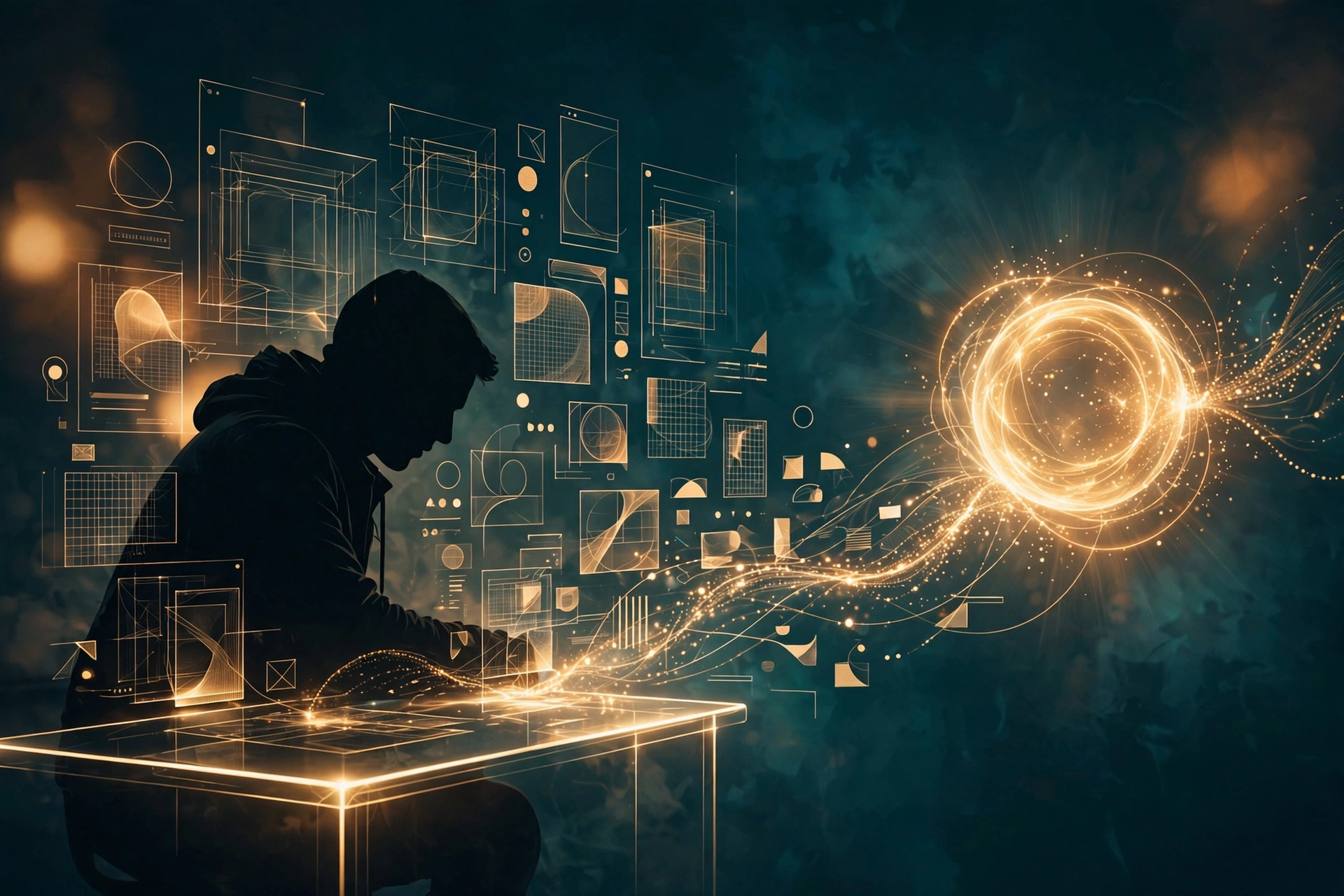 Designer collaborating with an AI agent inside a design tool, studio workflow