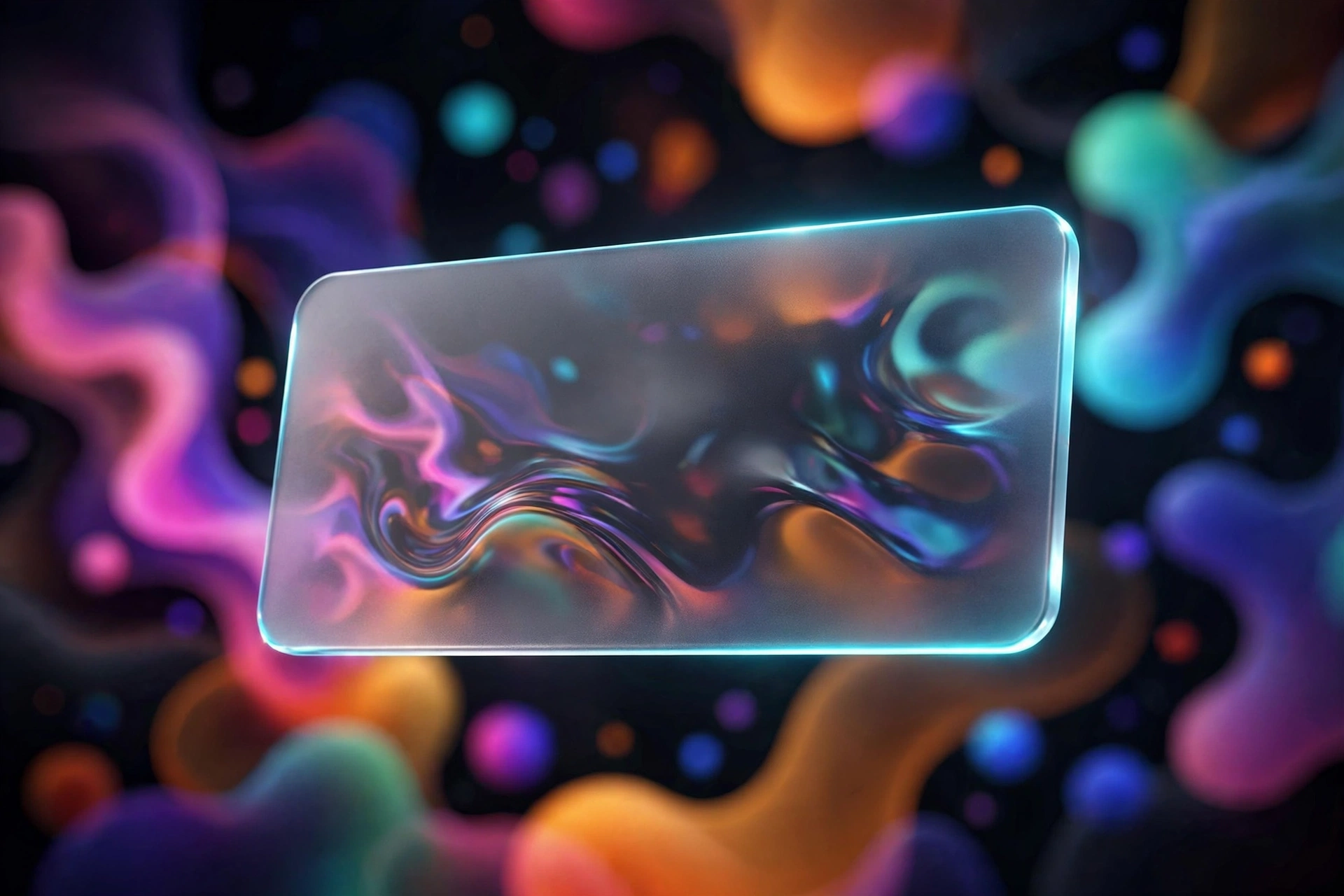 Translucent frosted-glass UI panel floating over a busy colourful background, illustrating the tension between transparency and readability