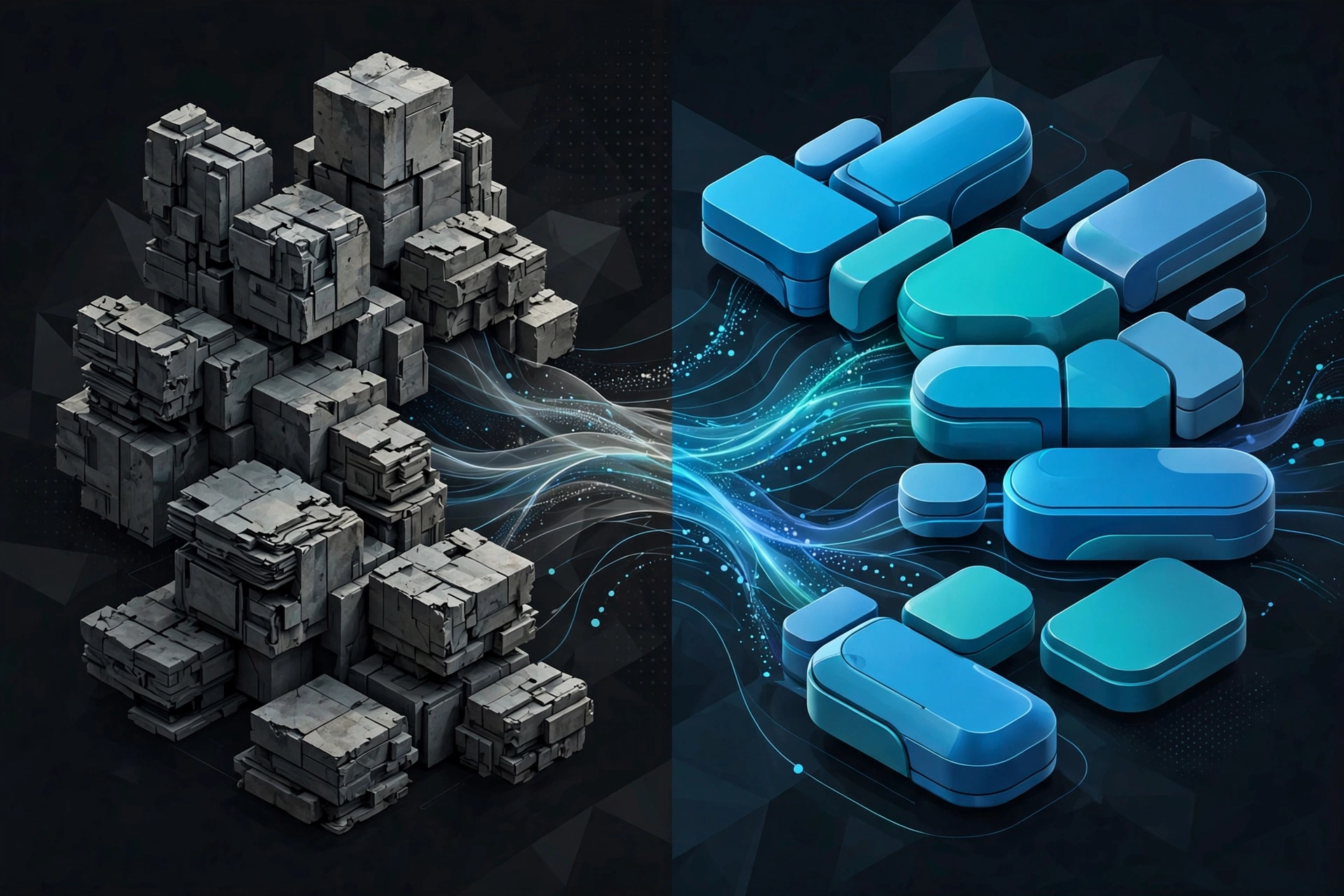 Abstract illustration of a codebase migrating from old patterns to new ones