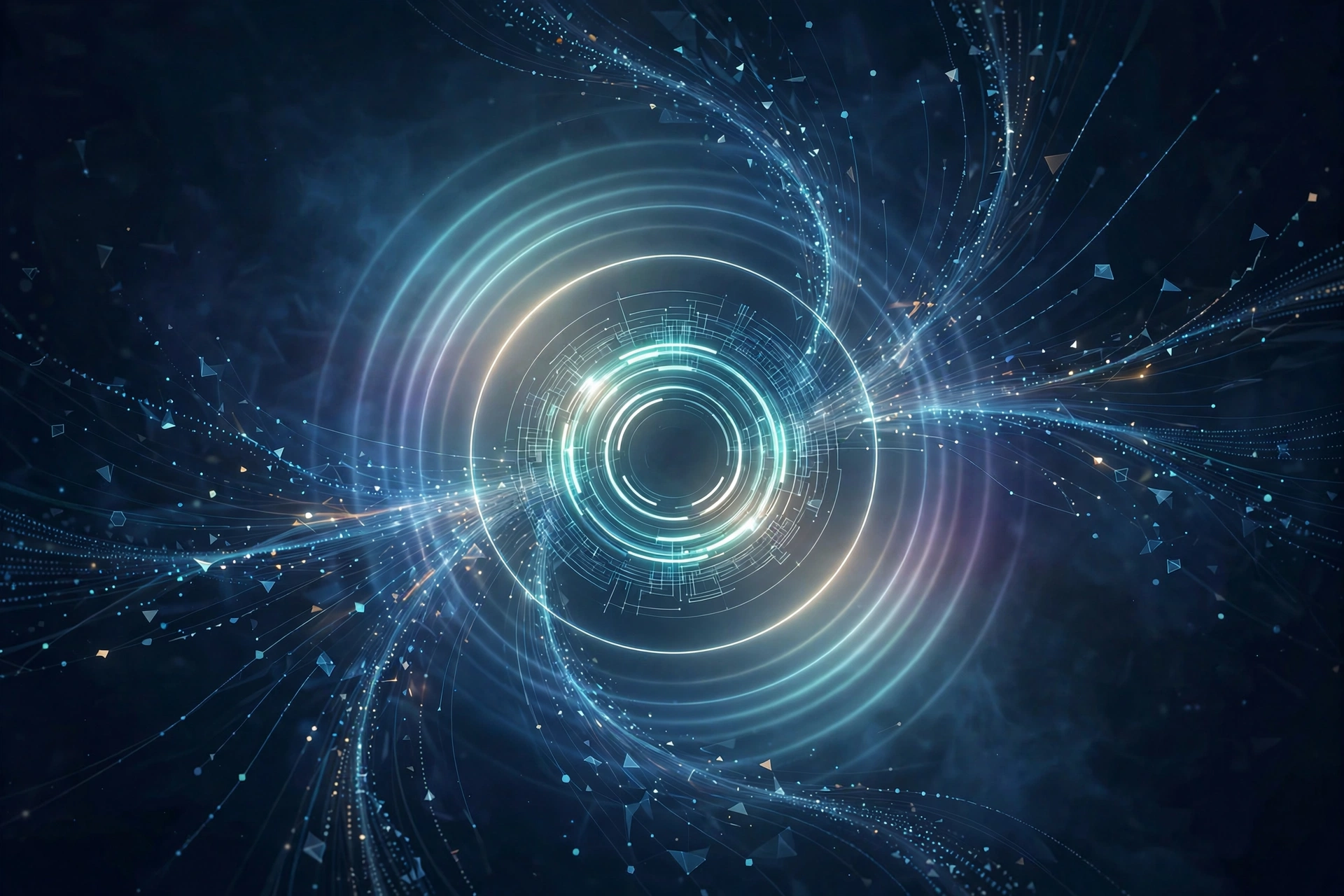 An abstract illustration of user activation: a glowing circular element radiating light rings over a dark navy background, representing users reaching the aha moment