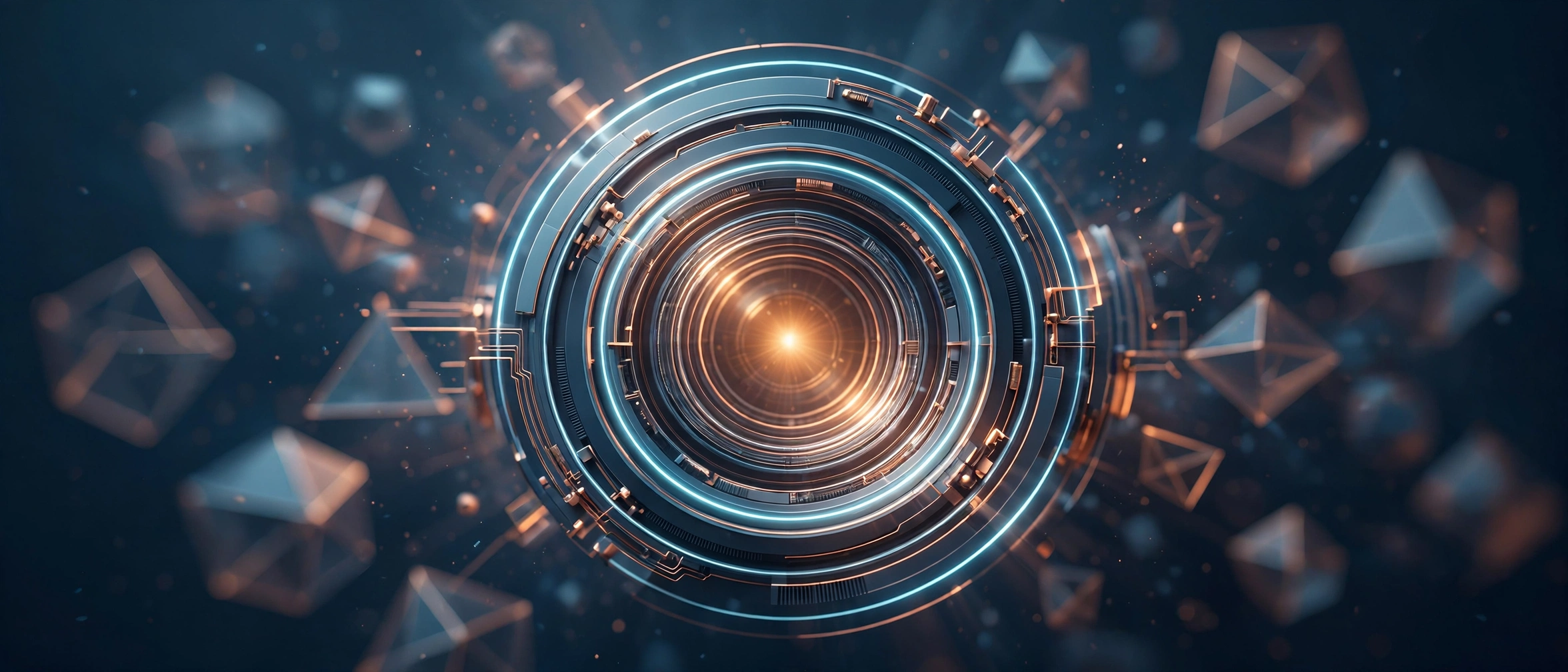 Abstract illustration of concentric glowing rings narrowing focus onto a single point of light, representing choosing a vertical SaaS niche