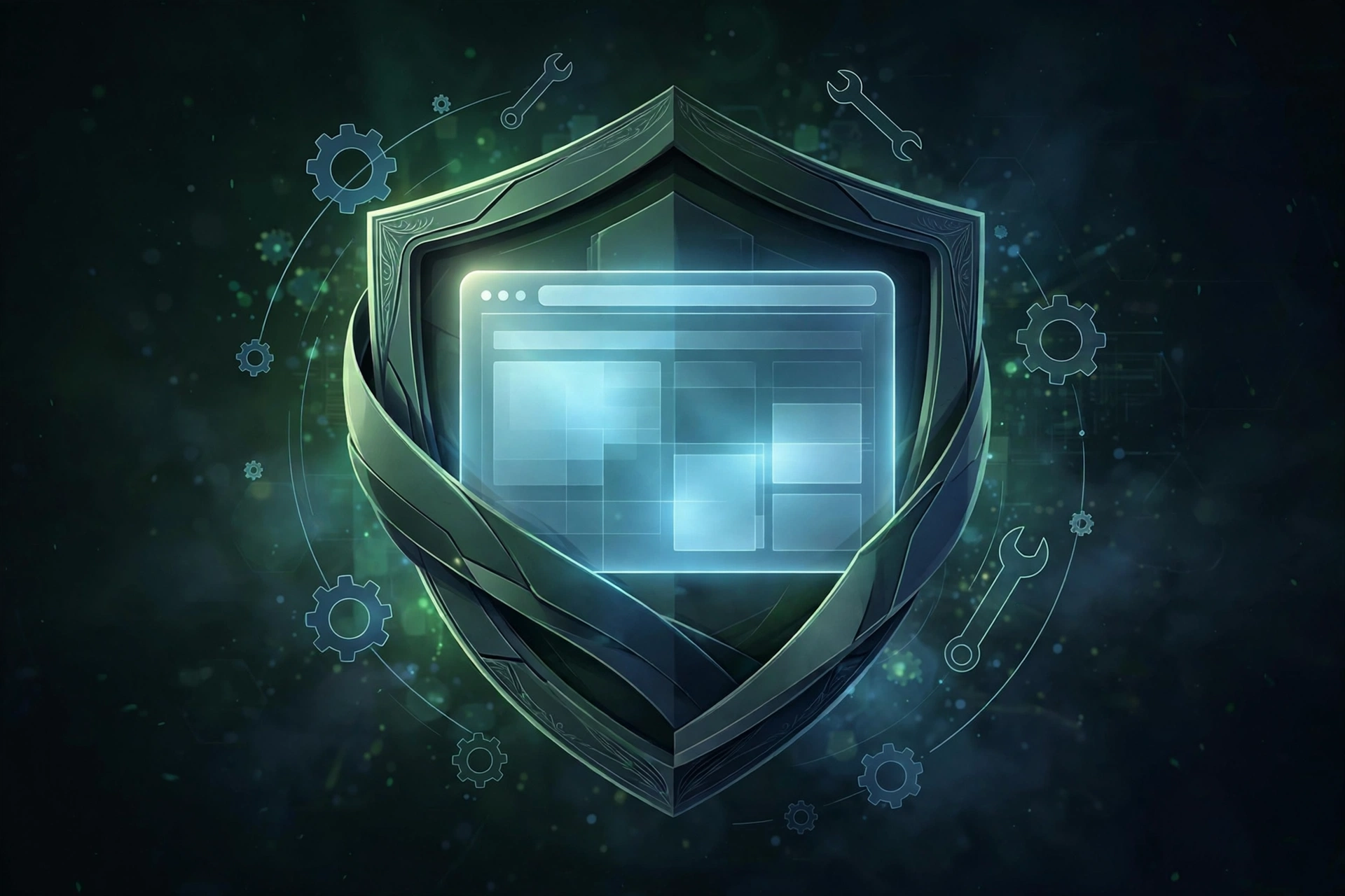 Ongoing website maintenance, security and upkeep represented as a protected browser window